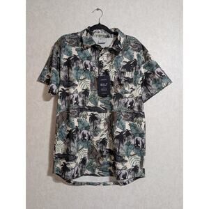 NWT BYLT Printed Polo Shirt Men's L Jungle Palm Floral Elephant All Over Print
